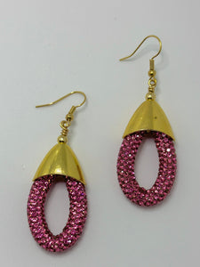 Pink Rhinestone Raindrop Earrings