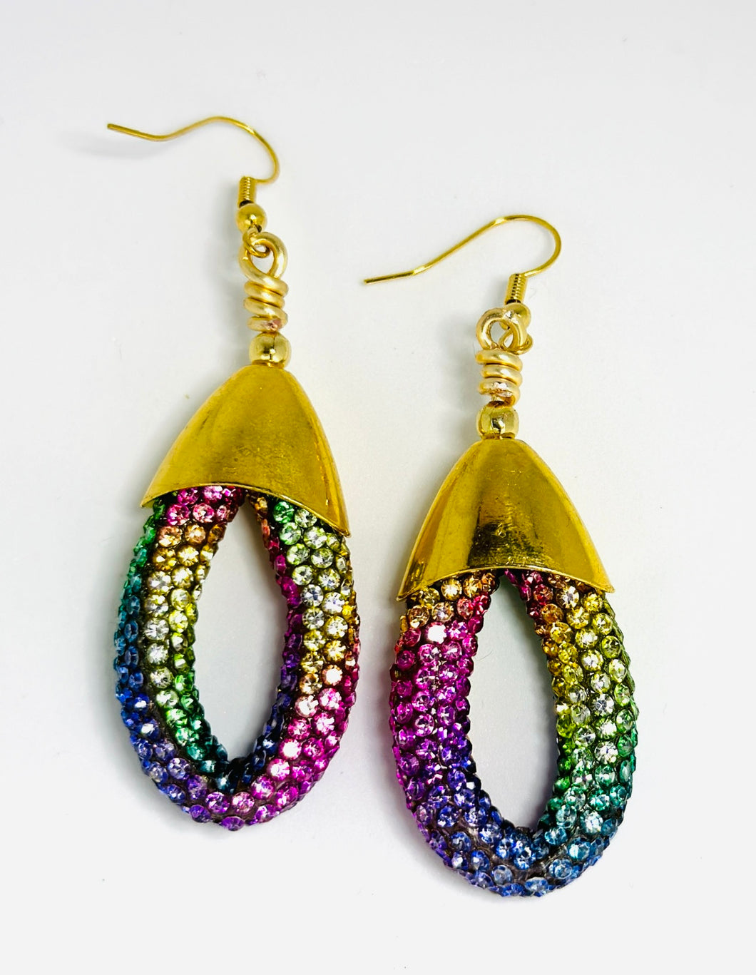 Rainbow Rhinestone Raindrop Earrings