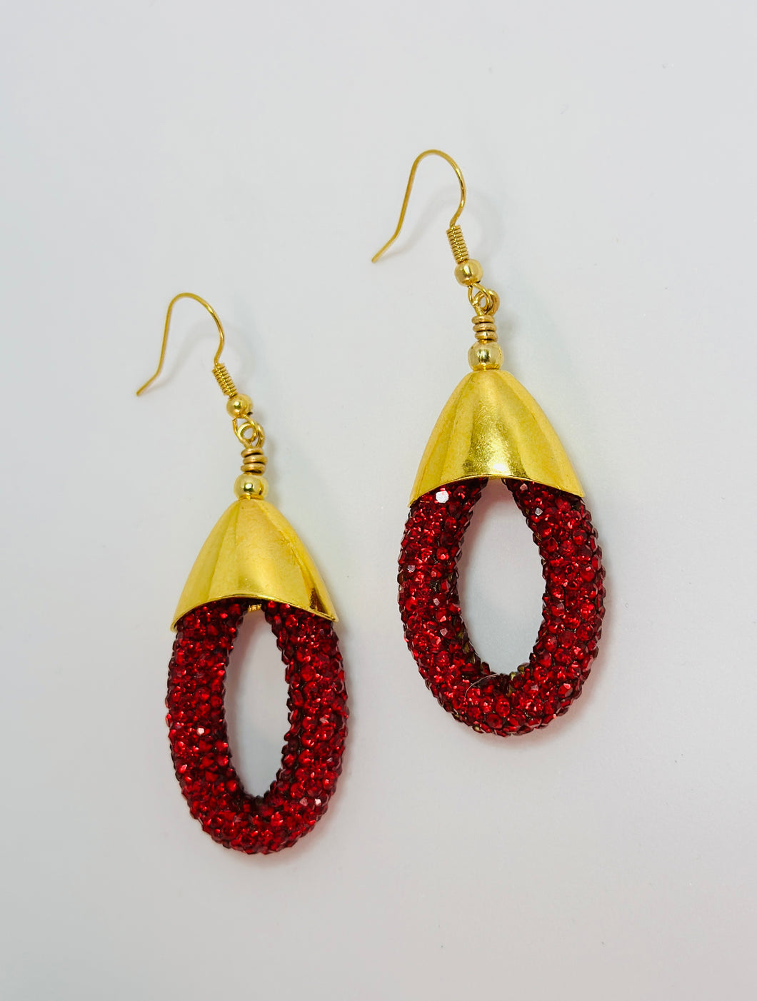 Crimson Rhinestone Raindrop Earrings