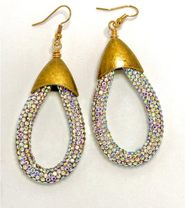 Iridescent AB Silver Rhinestone Raindrop Earrings