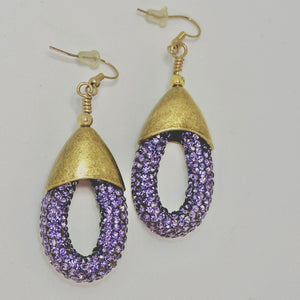 Dark Lavender Rhinestone Raindrop Earrings