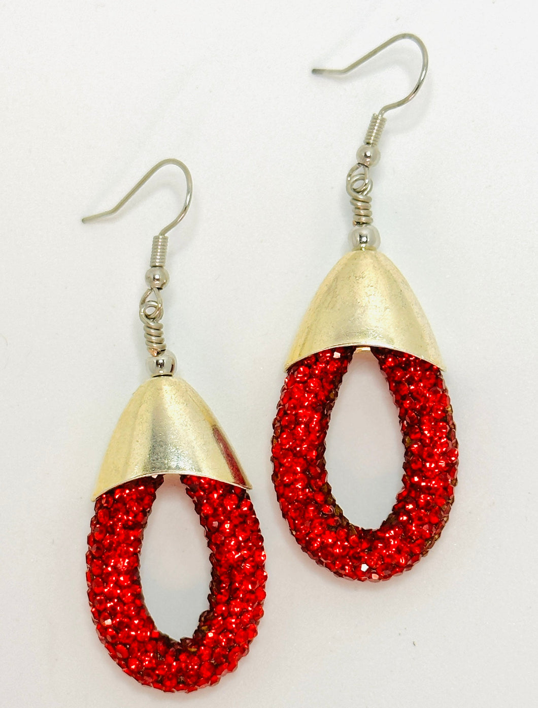 Crimson Rhinestone Raindrop Earrings