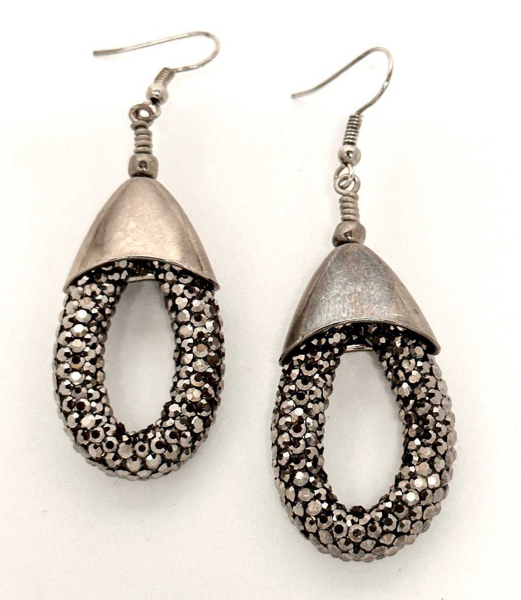 Gunmetal Rhinestone Raindrop Earrings