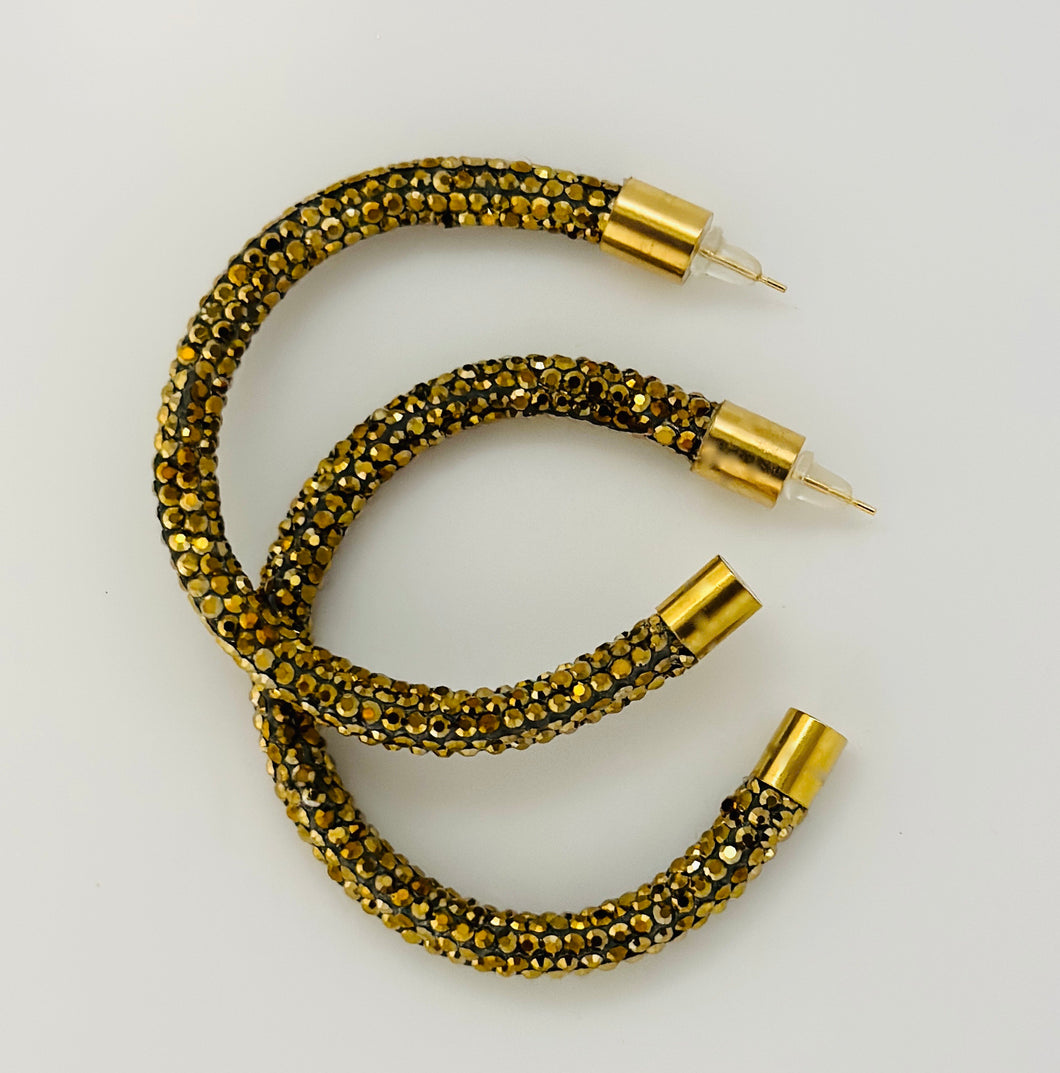 Antiqued Golden Bronze Rhinestone Hoops