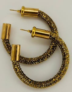 Antiqued Golden Bronze Rhinestone Hoops