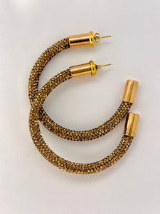 Golden Brass Rhinestone Hoops