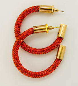 Tangerine Rhinestone Hoops