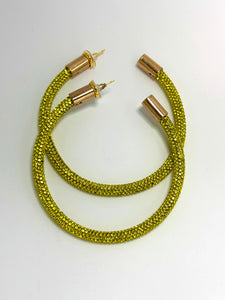 Lemon Yellow Rhinestone Hoops