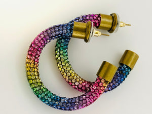 Rainbow Rhinestone Hoops