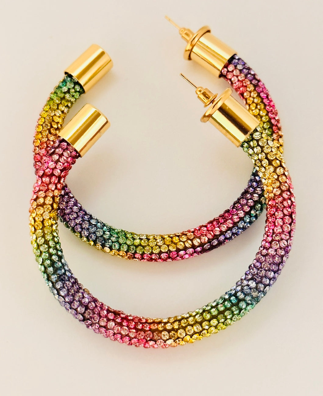 Rainbow Rhinestone Hoops