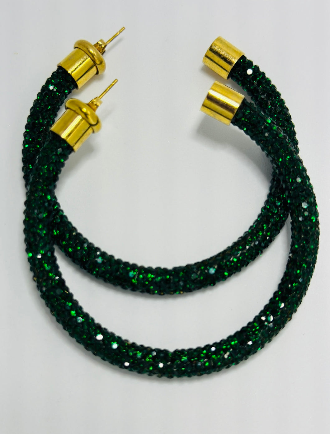 Forest Emerald Green Rhinestone Hoops