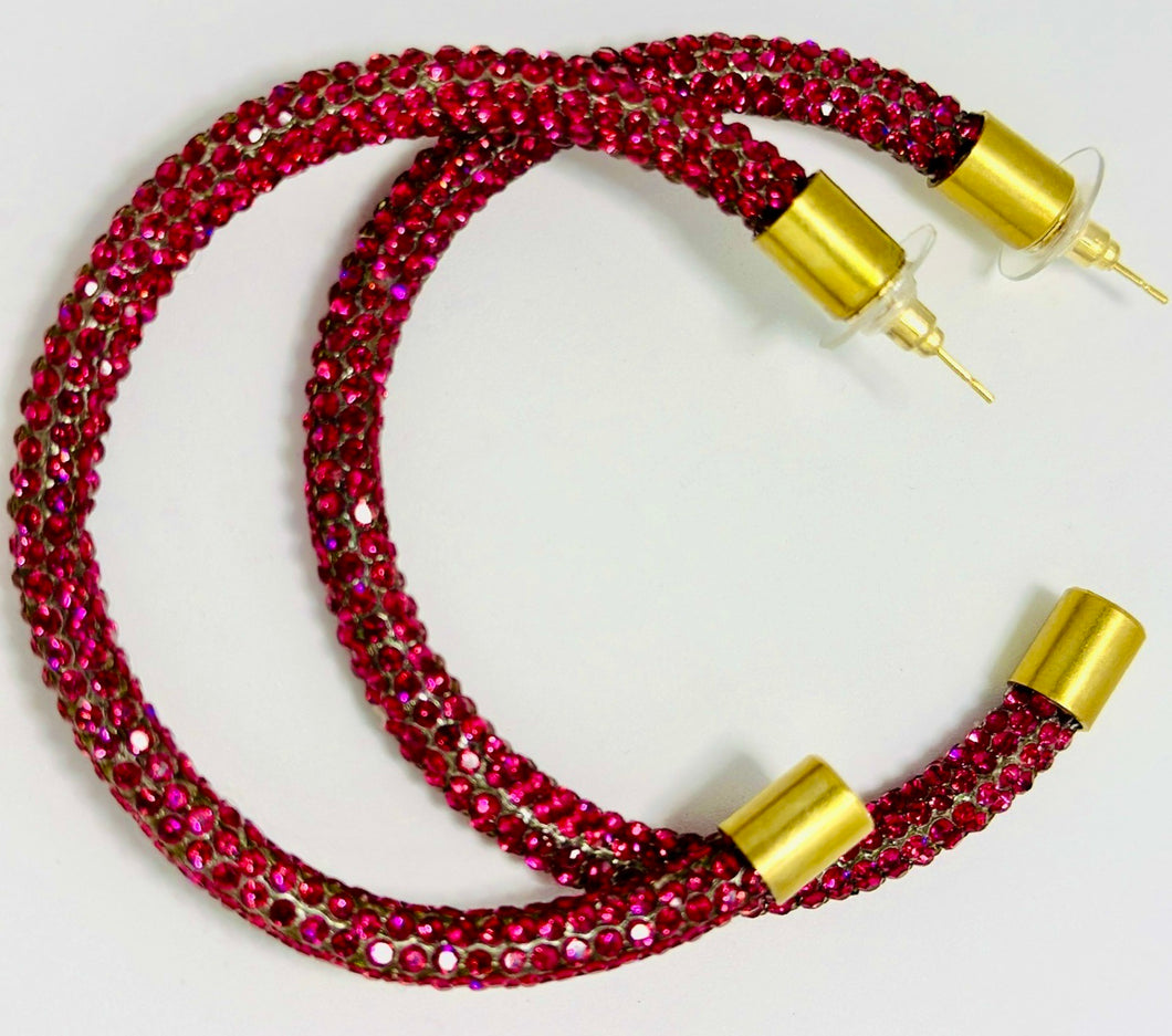 Magenta Rhinestone Hoops