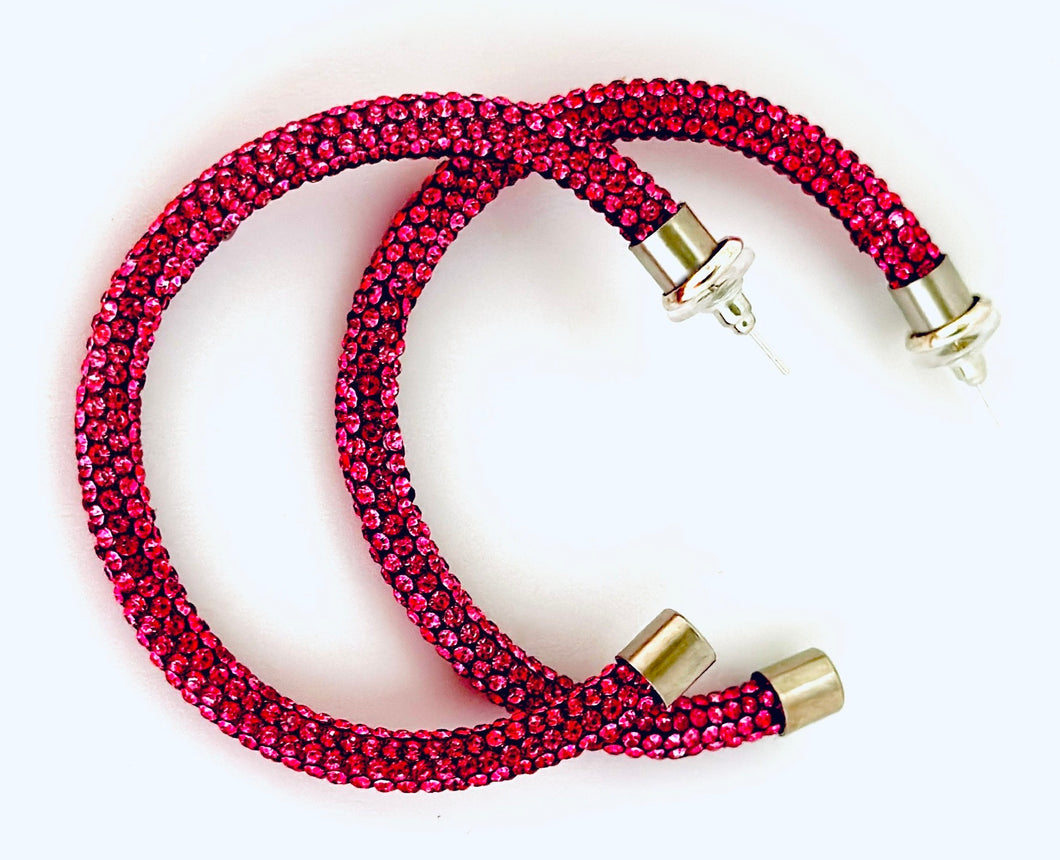 Hot Pink Rhinestone Hoops