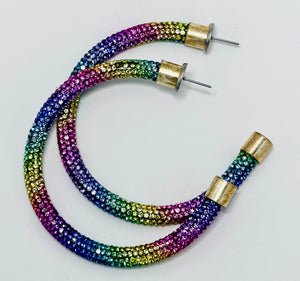 Rainbow Rhinestone Hoops