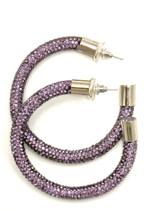 Dark Lavender Rhinestone Hoops