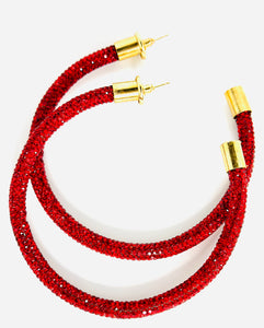 Crimson Rhinestone Hoops