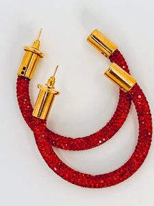 Crimson Rhinestone Hoops