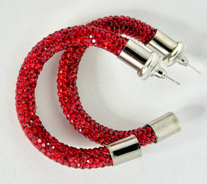 Crimson Rhinestone Hoops