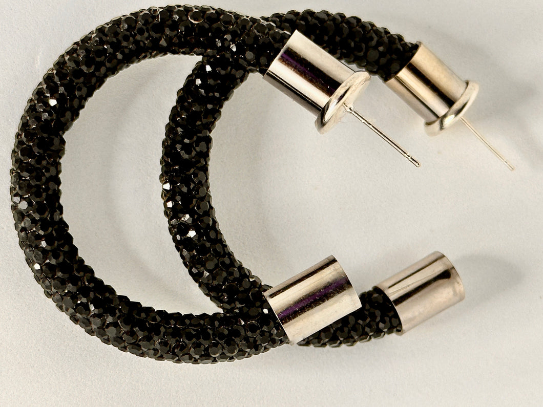 Onyx Rhinestone Hoops