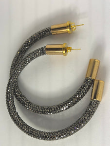 Gunmetal Rhinestone Hoops