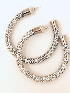 White Silver Rhinestone Hoops