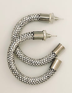 White Silver Rhinestone Hoops