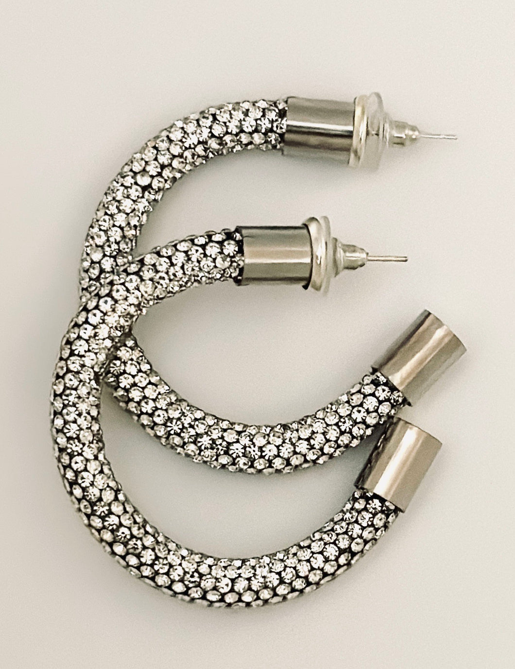 White Silver Rhinestone Hoops