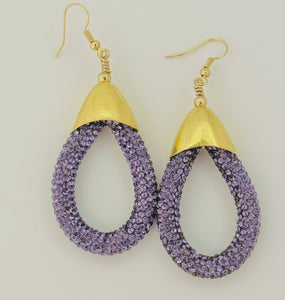 Dark Lavender Rhinestone Raindrop Earrings