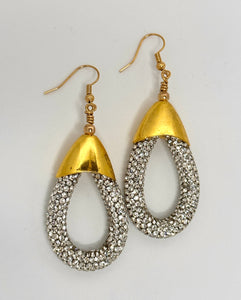 White Silver Rhinestone Raindrop Earrings