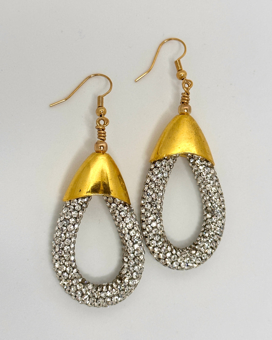 White Silver Rhinestone Raindrop Earrings