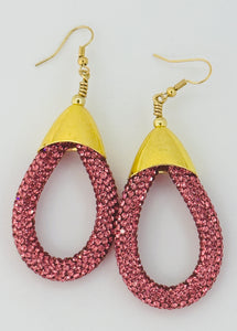 Pink Rhinestone Raindrop Earrings