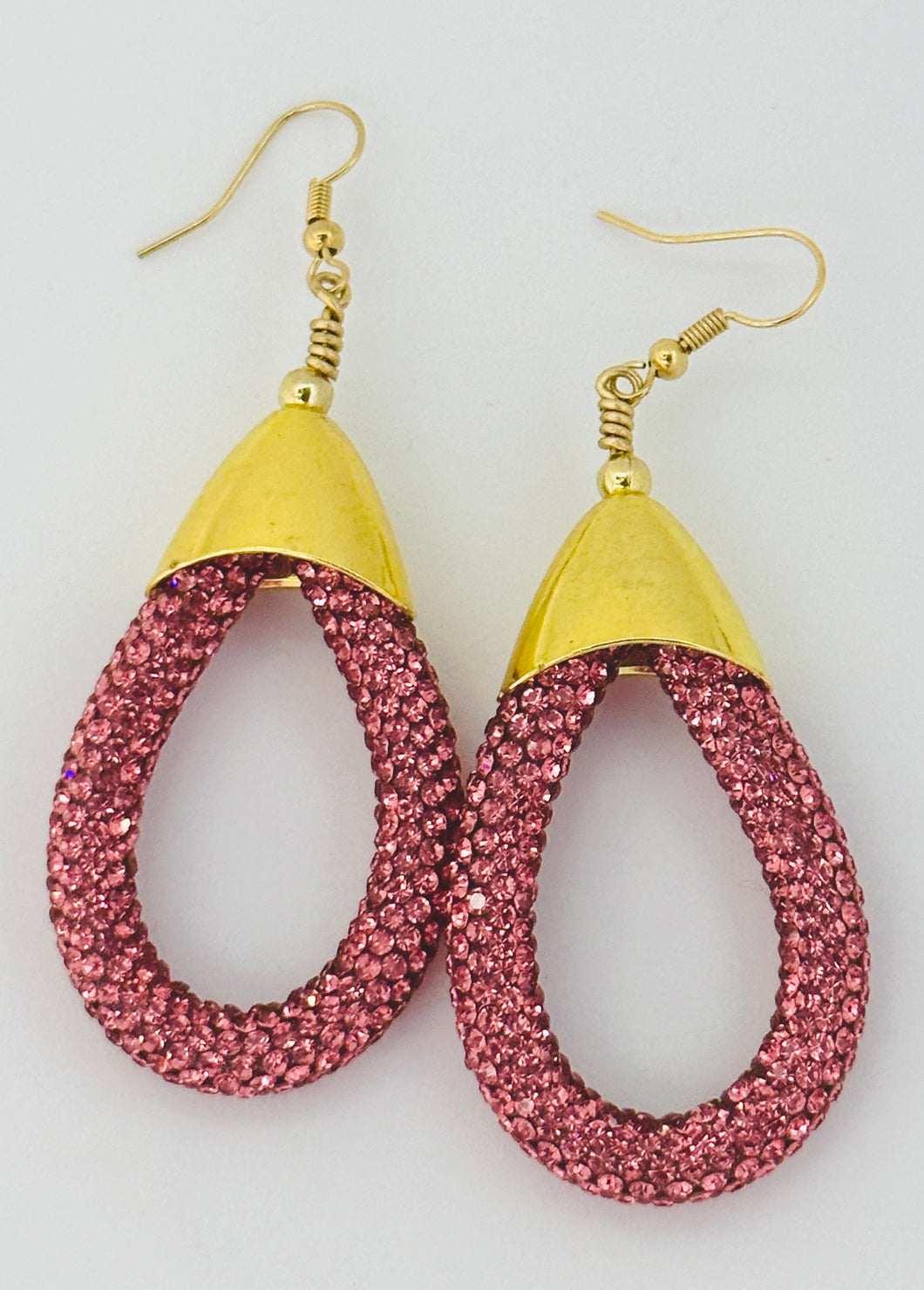 Pink Rhinestone Raindrop Earrings