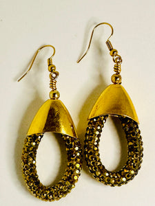 Antiqued Golden Bronze Rhinestone Raindrop Earrings