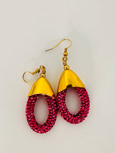 Hot Pink Rhinestone Raindrop Earrings