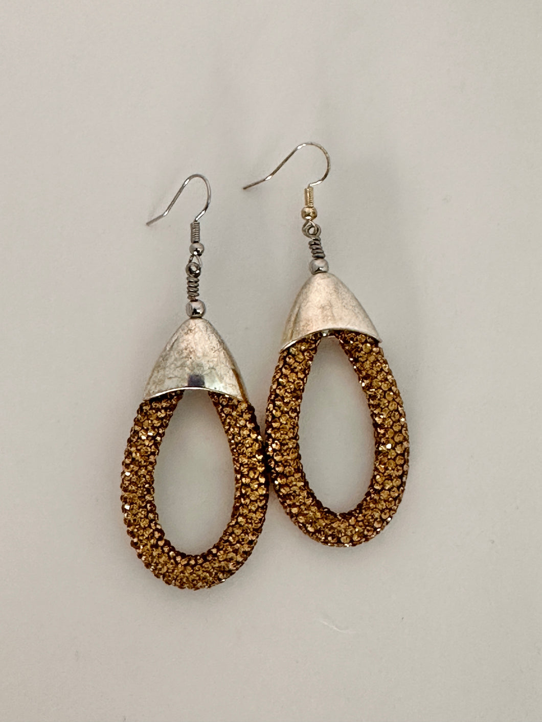 Golden Brass Rhinestone Raindrop Earrings