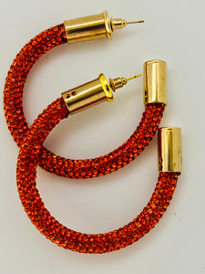 Tangerine Rhinestone Hoops